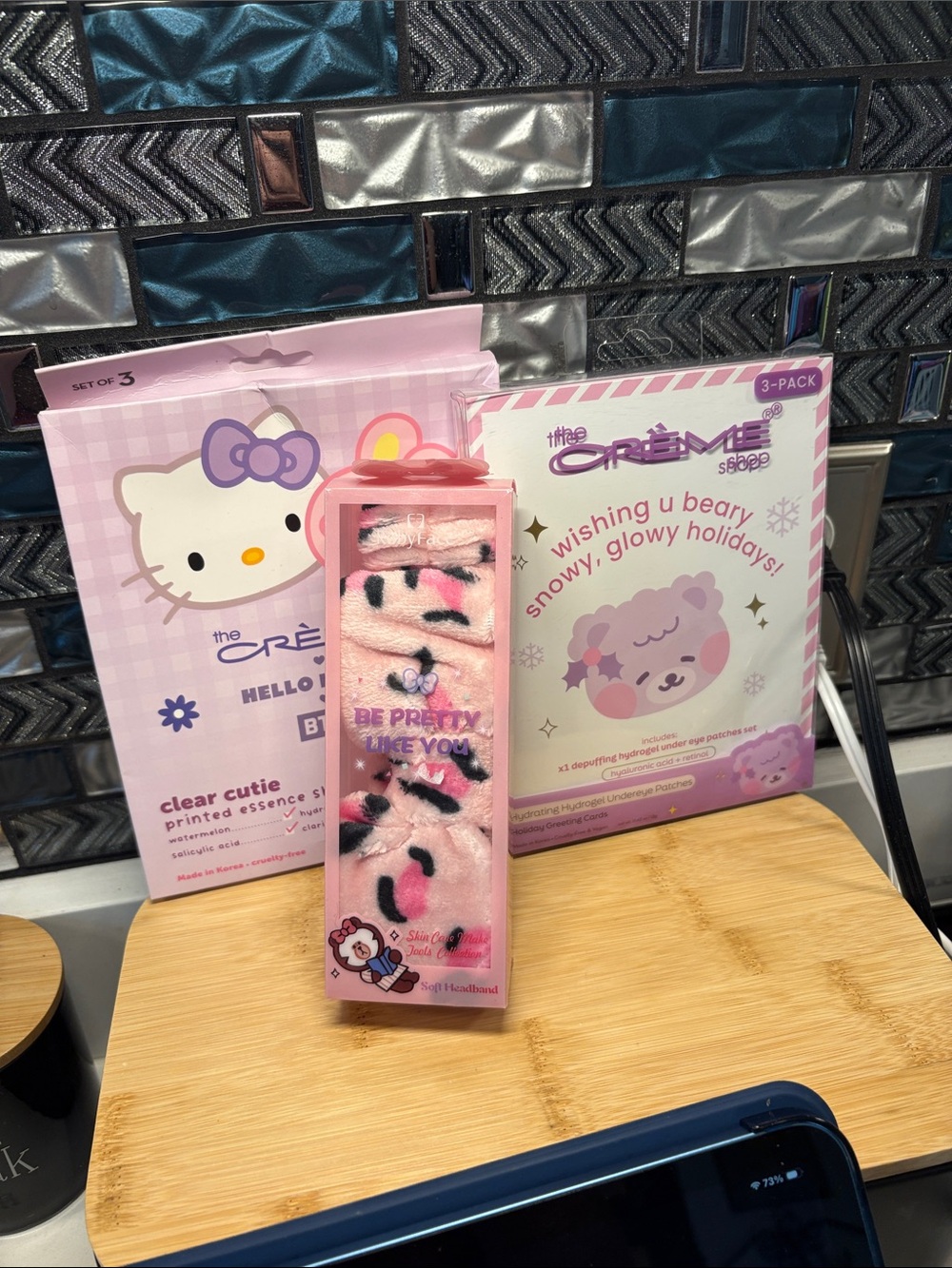 Hello Kitty & Creamie Shop Pink Plush Headband - Cute Skincare Accessory